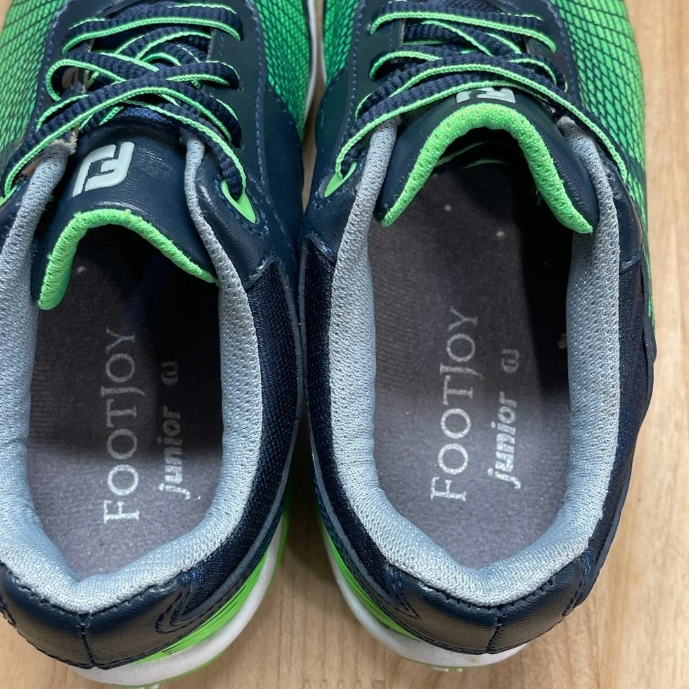 FootJoy Junior 45098 Spiked Golf Shoes Green Navy Blue Kids Size 2 M